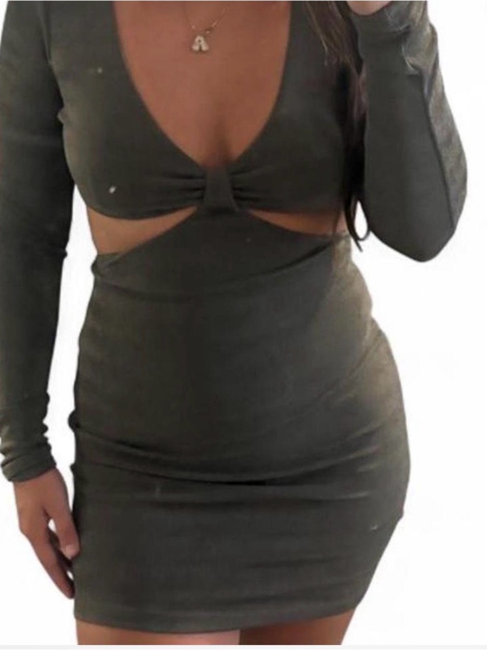Olive Green Cutout Bodycon Mini Dress
